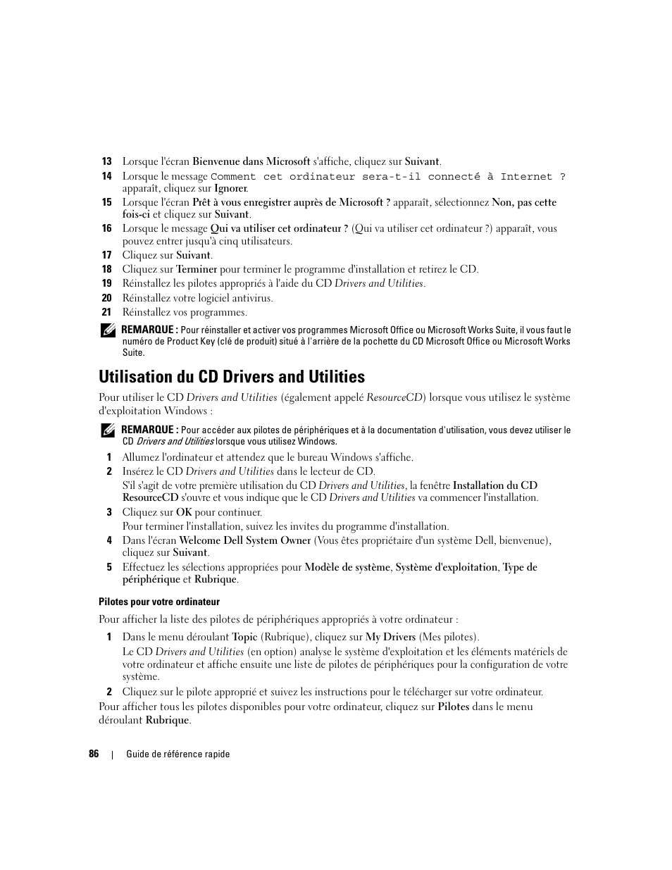 Utilisation du cd drivers and utilities | Dell OptiPlex 320 User Manual | Page 86 / 132