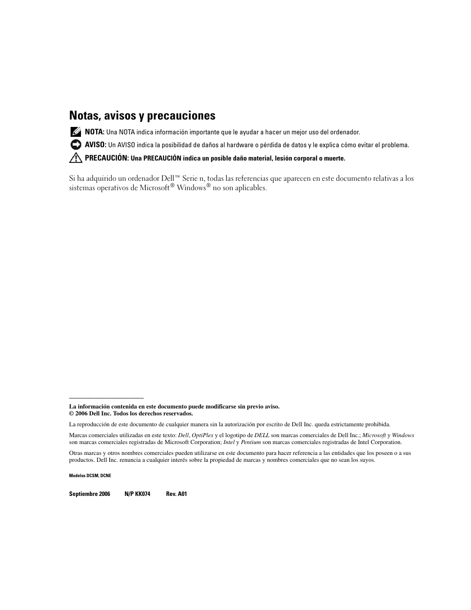 Notas, avisos y precauciones | Dell OptiPlex 320 User Manual | Page 90 / 132