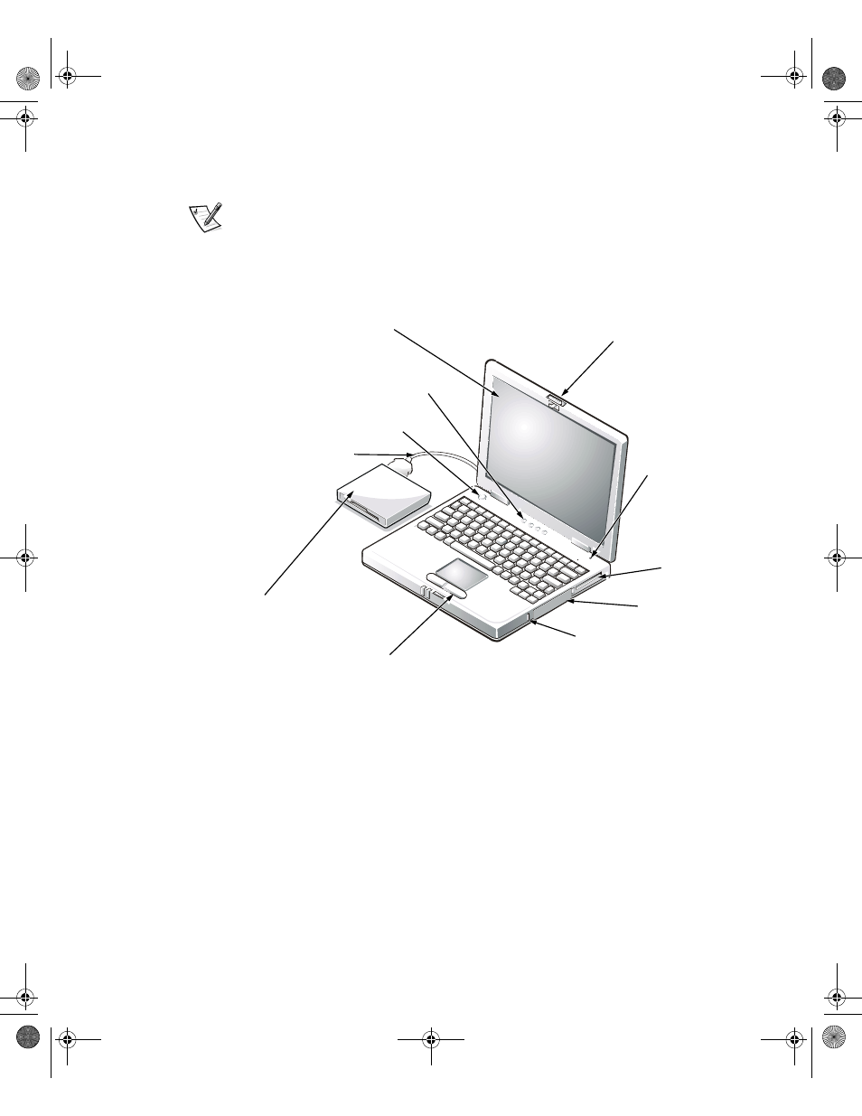 Turning on the computer, Computer components | Dell Latitude L400 User Manual | Page 14 / 98