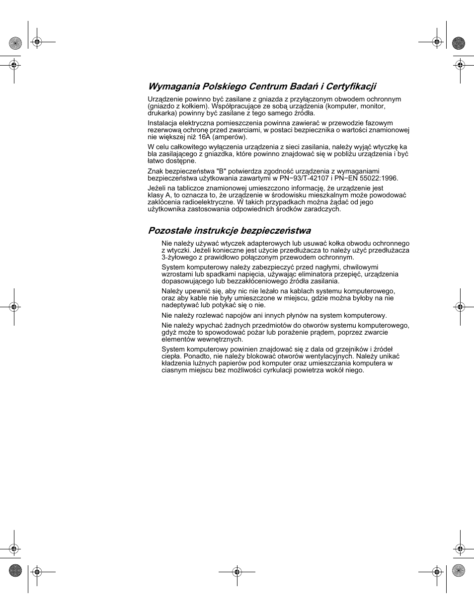 Wymagania polskiego centrum badaò i certyfikacji, Pozosta³e instrukcje bezpieczeòstwa | Dell Latitude L400 User Manual | Page 25 / 98