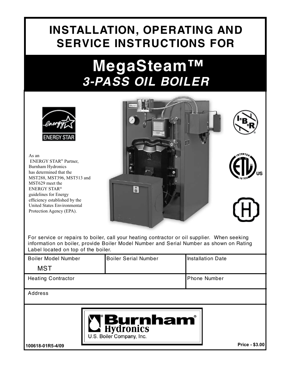 Burnham MEGASTEAM MST288 User Manual | 68 pages