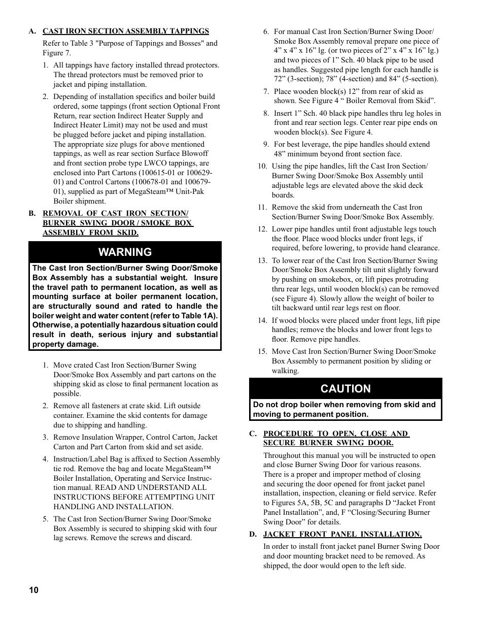 Warning, Caution | Burnham MEGASTEAM MST288 User Manual | Page 10 / 68