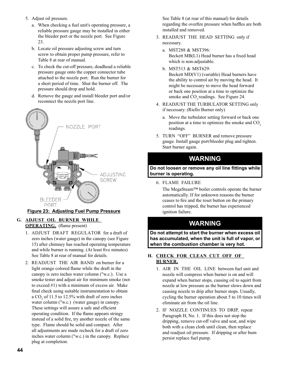 Warning | Burnham MEGASTEAM MST288 User Manual | Page 44 / 68