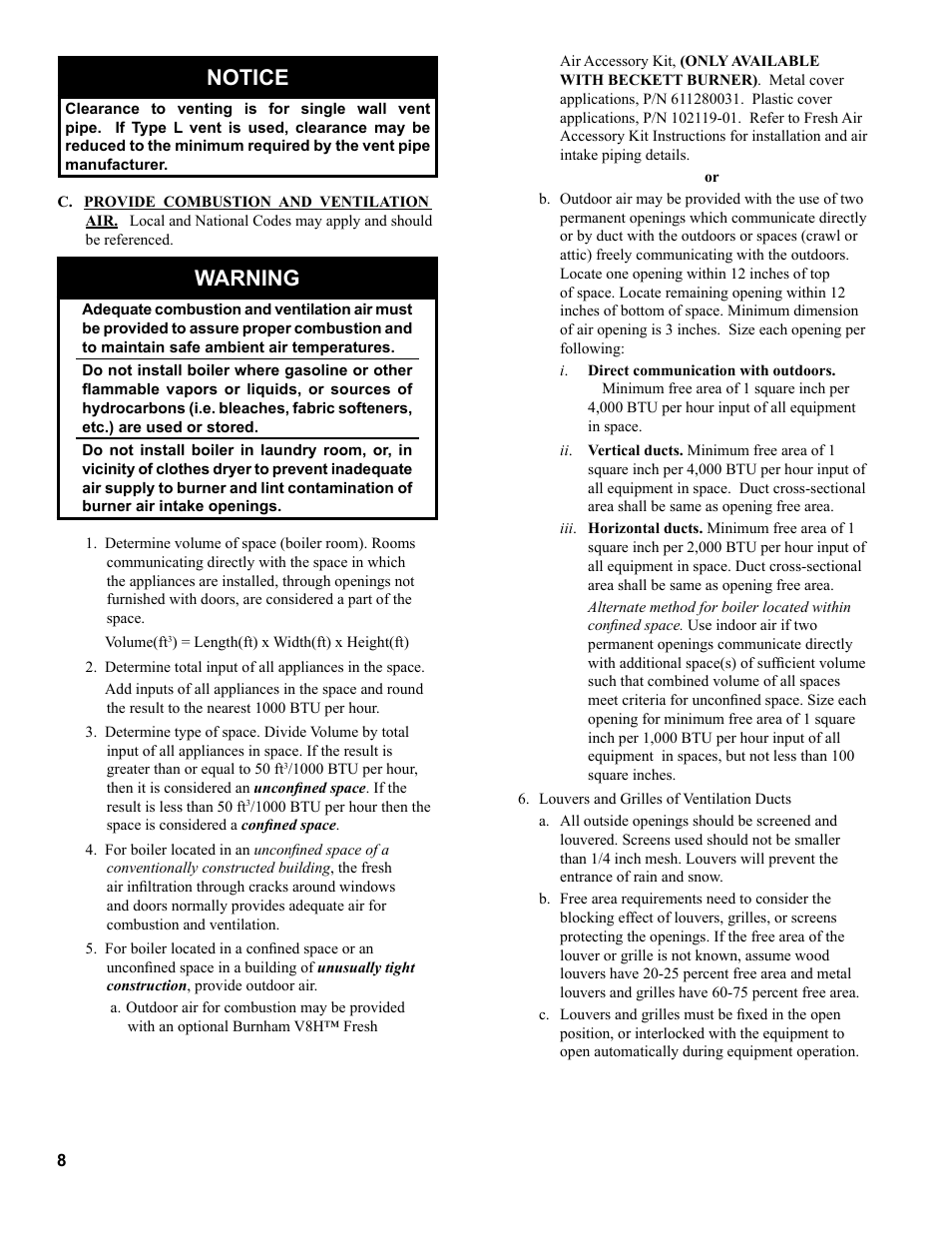 Notice, Warning | Burnham MEGASTEAM MST288 User Manual | Page 8 / 68