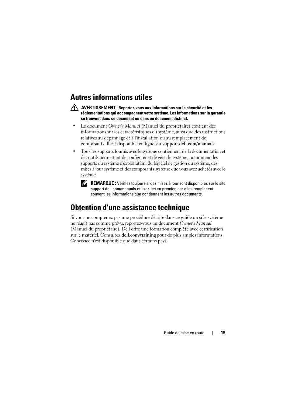 Autres informations utiles, Obtention d'une assistance technique | Dell PowerEdge T110 II User Manual | Page 21 / 50