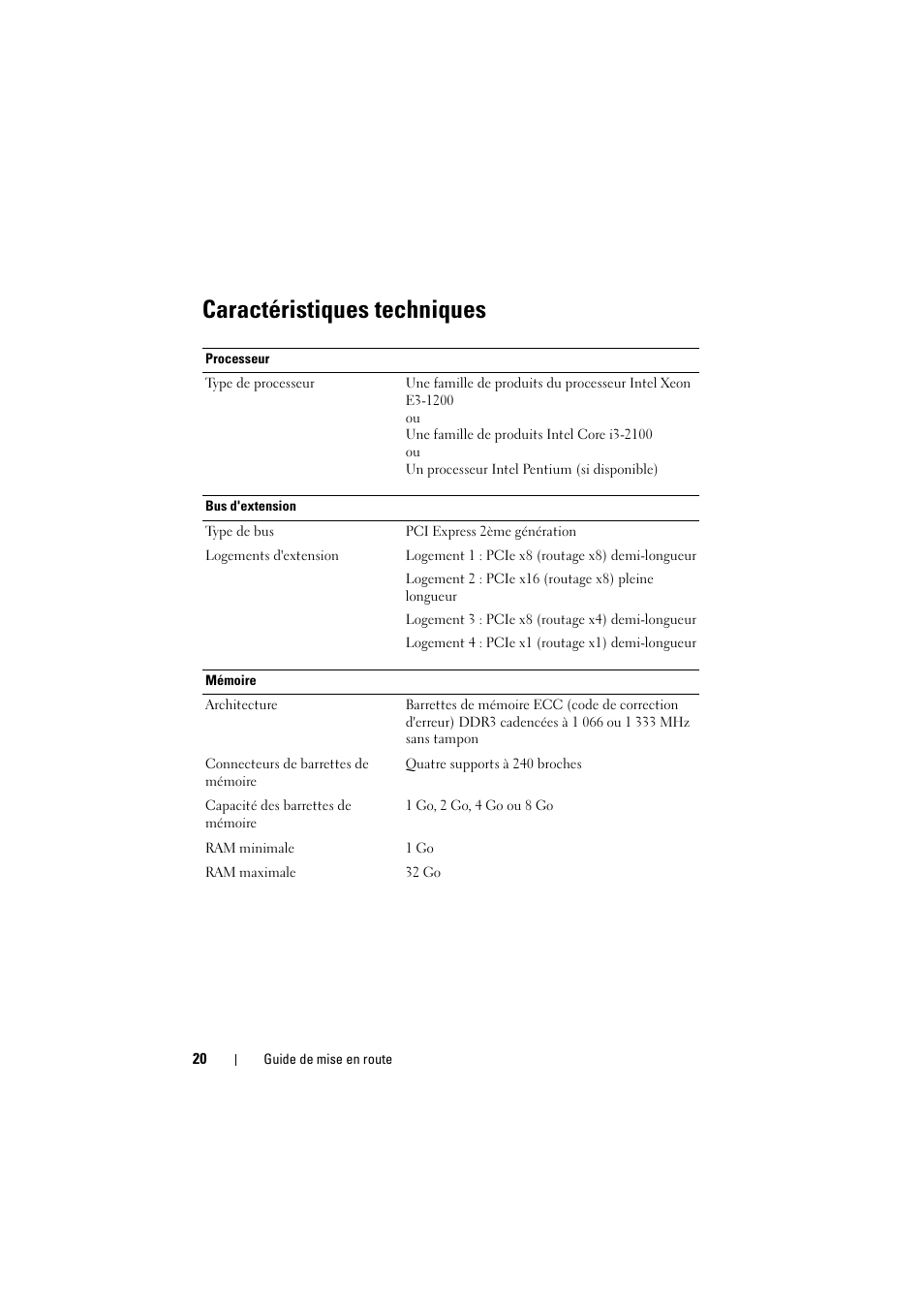 Caractéristiques techniques | Dell PowerEdge T110 II User Manual | Page 22 / 50