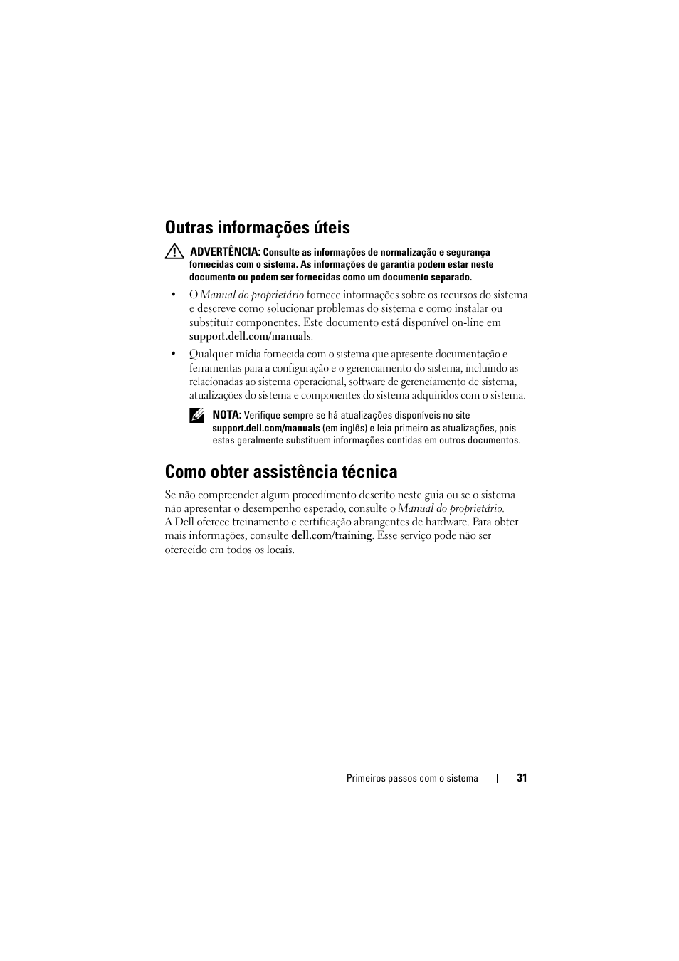 Outras informações úteis, Como obter assistência técnica | Dell PowerEdge T110 II User Manual | Page 33 / 50