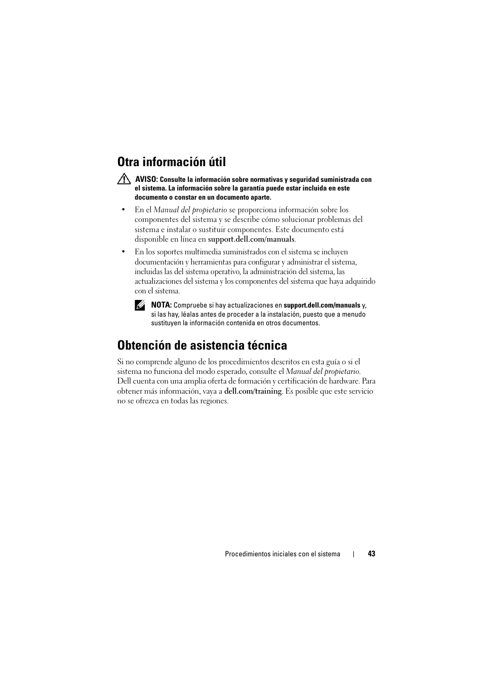 Otra información útil, Obtención de asistencia técnica | Dell PowerEdge T110 II User Manual | Page 45 / 50