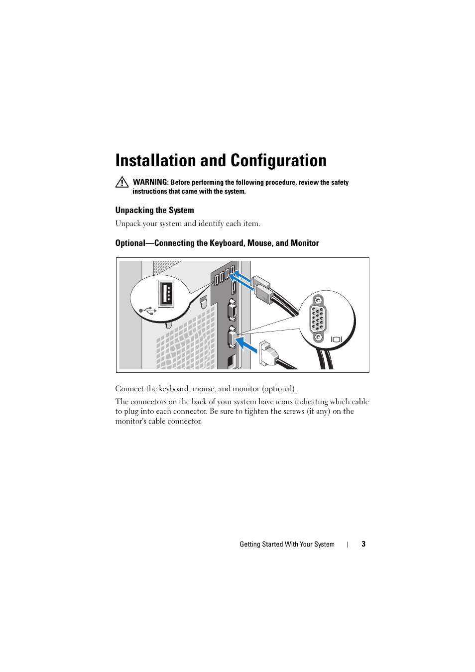 Installation and configuration, Unpacking the system | Dell PowerEdge T110 II User Manual | Page 5 / 50