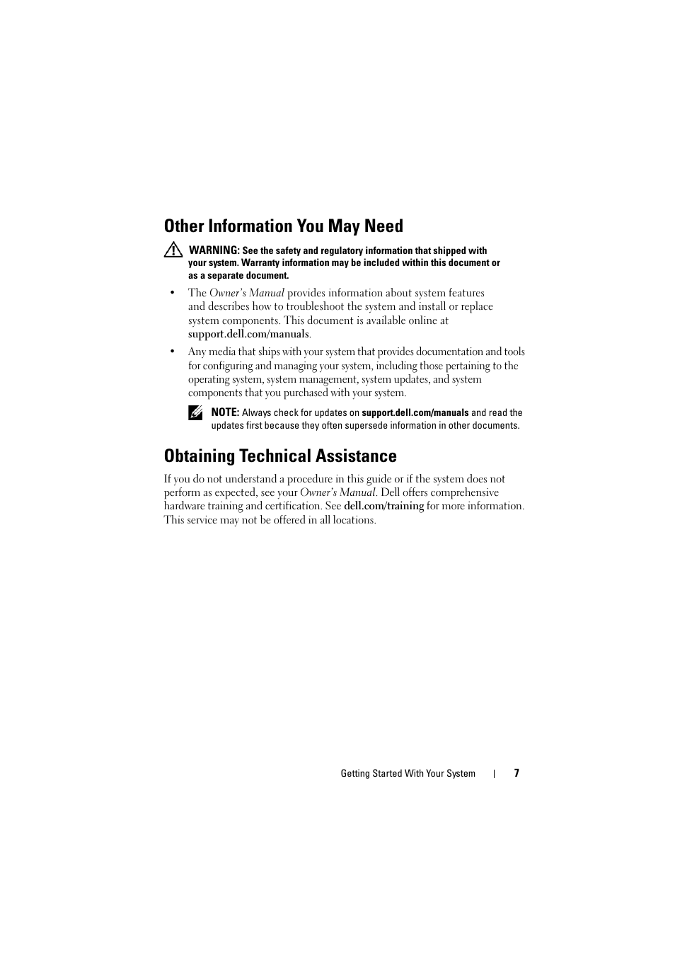 Other information you may need, Obtaining technical assistance | Dell PowerEdge T110 II User Manual | Page 9 / 50