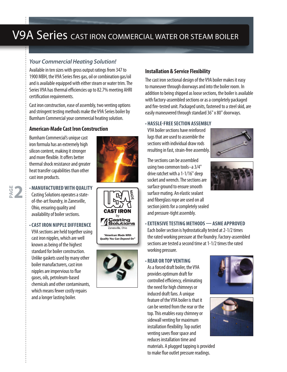 V9a series, Cast iron commercial water or steam boiler | Burnham V9 User Manual | Page 2 / 4