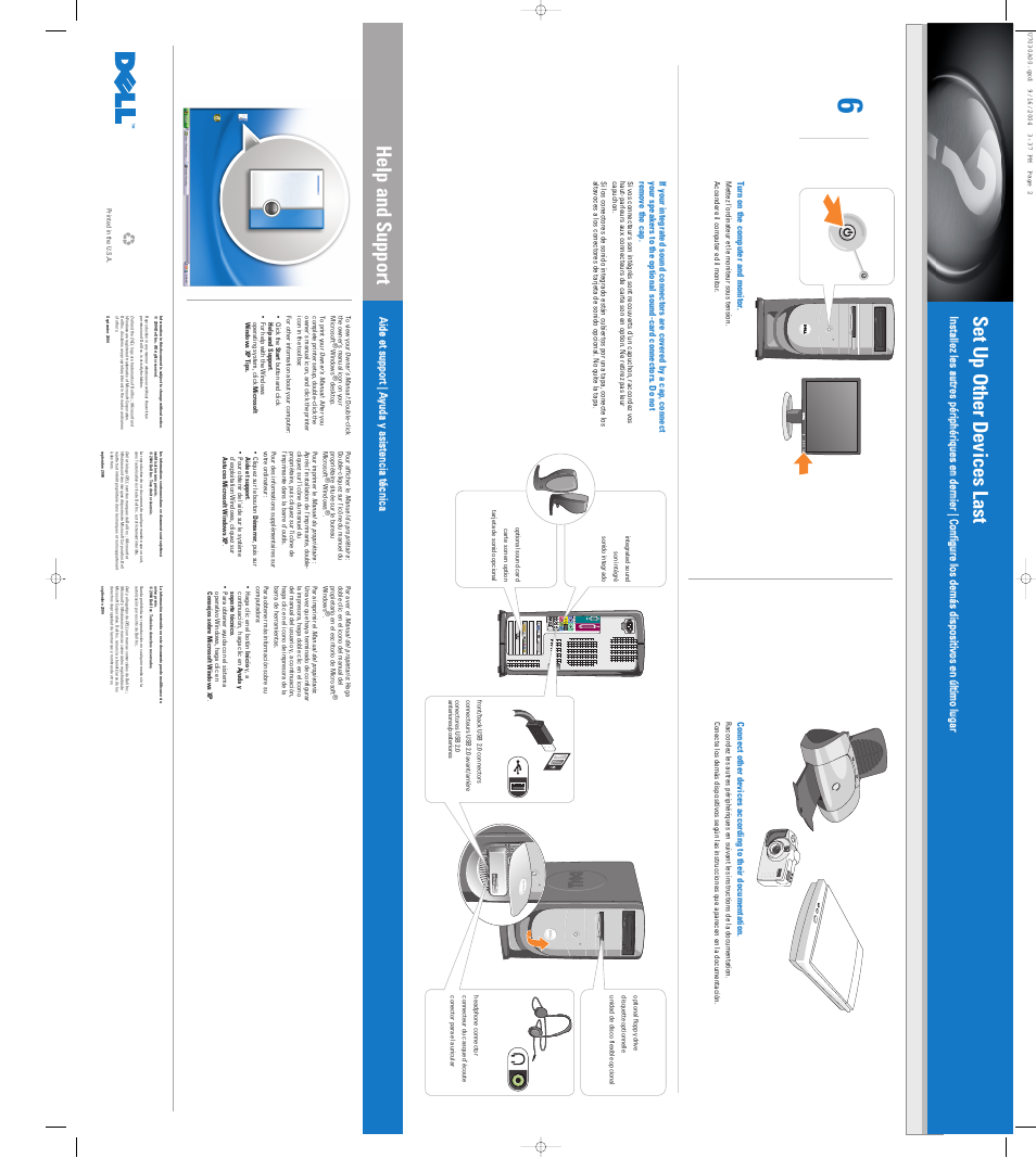 Set up other devices last, Help and support | Dell Dimension 8400 User Manual | Page 2 / 2