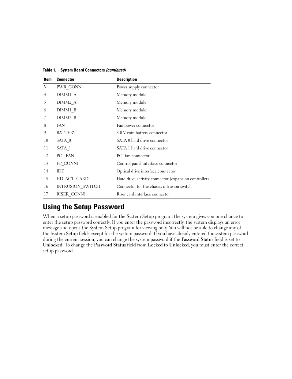 Using the setup password | Dell PowerEdge 860 User Manual | Page 2 / 14