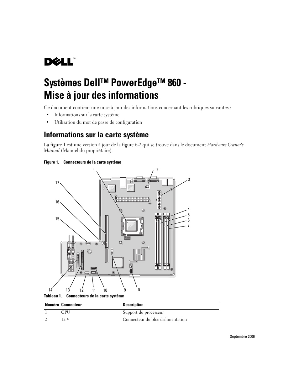 Informations sur la carte système | Dell PowerEdge 860 User Manual | Page 5 / 14