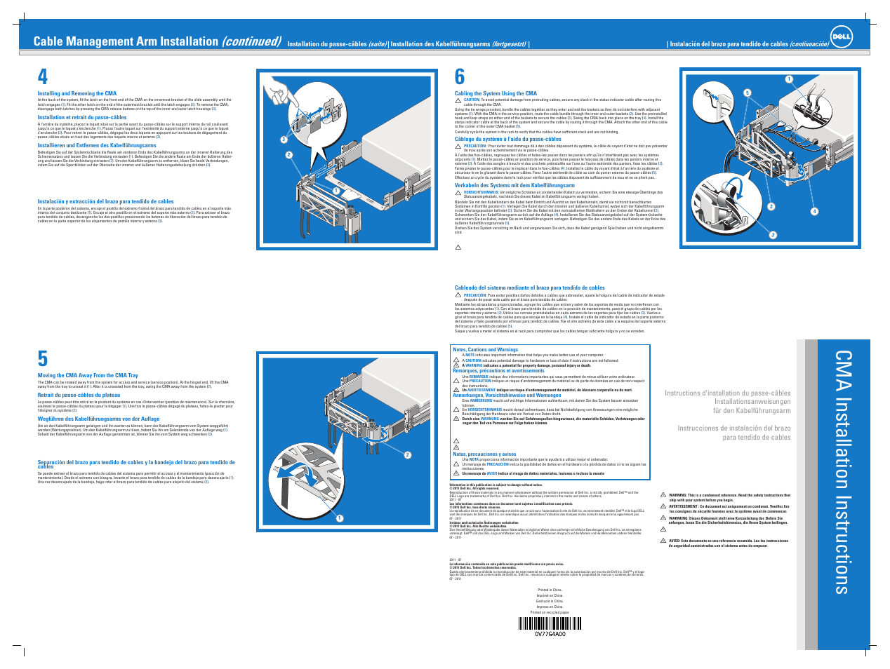 Cma installation instructions, Continued), Cable management arm installation | Dell PowerEdge R820 User Manual | Page 2 / 2
