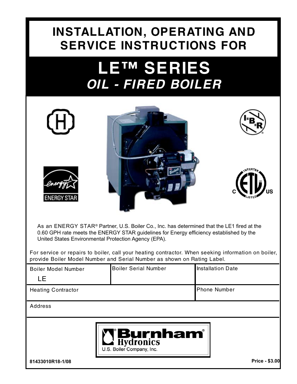 Burnham LE L7248 User Manual | 28 pages