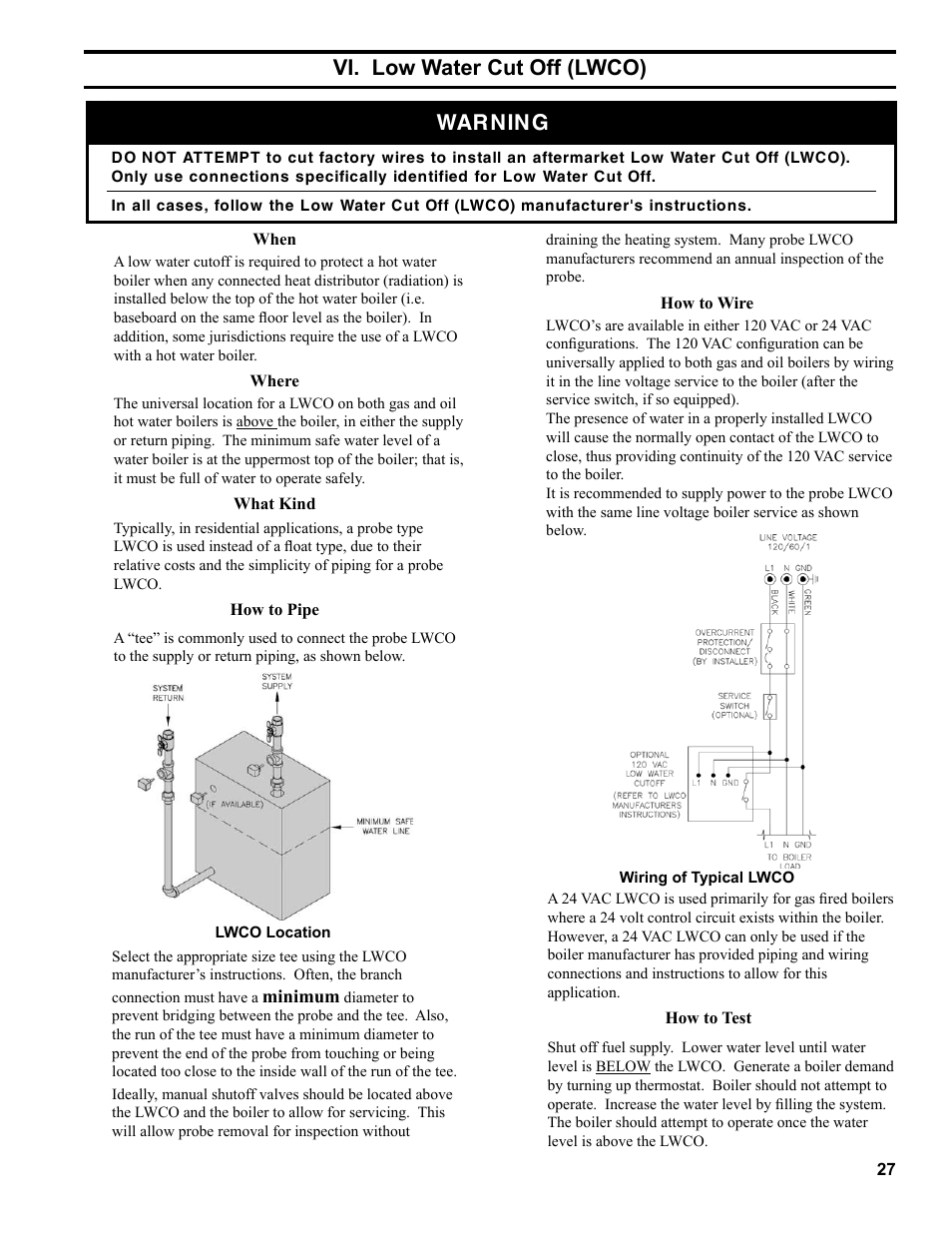Vi. low water cut off (lwco) | Burnham LE L7248 User Manual | Page 27 / 28