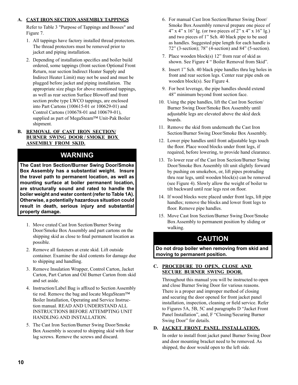 Warning, Caution | Burnham MST396 User Manual | Page 10 / 64