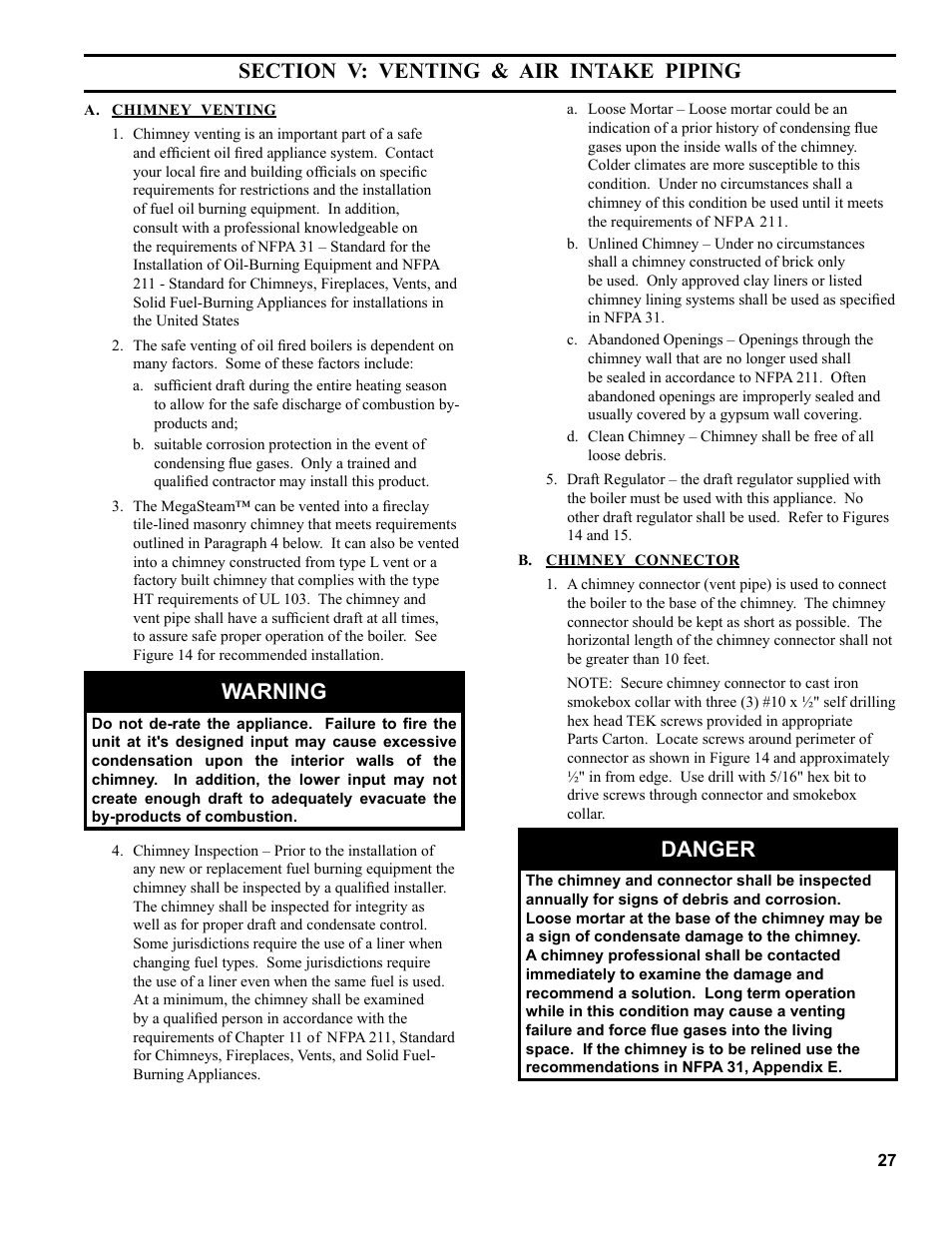 Warning, Danger | Burnham MST396 User Manual | Page 27 / 64