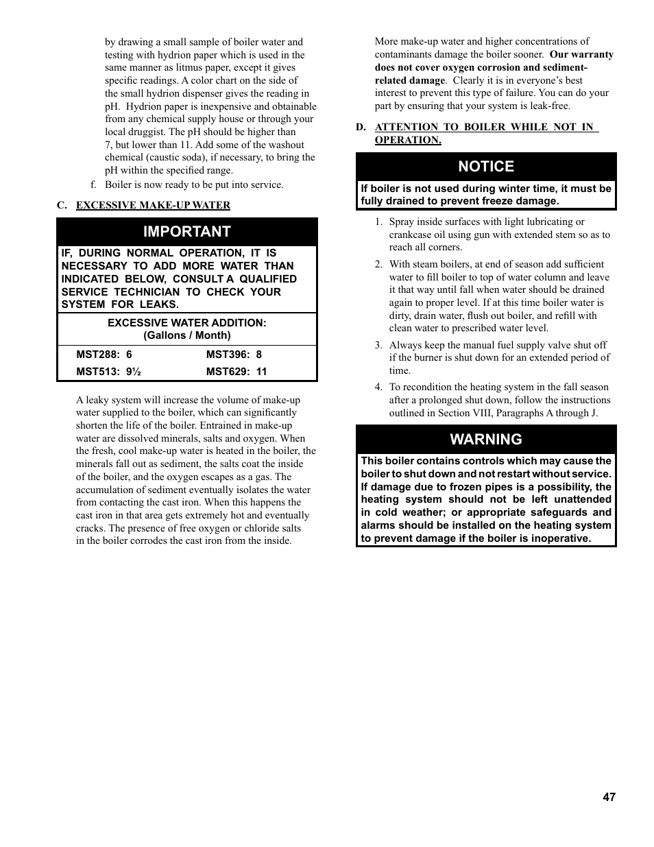 Important, Notice, Warning | Burnham MST396 User Manual | Page 47 / 64