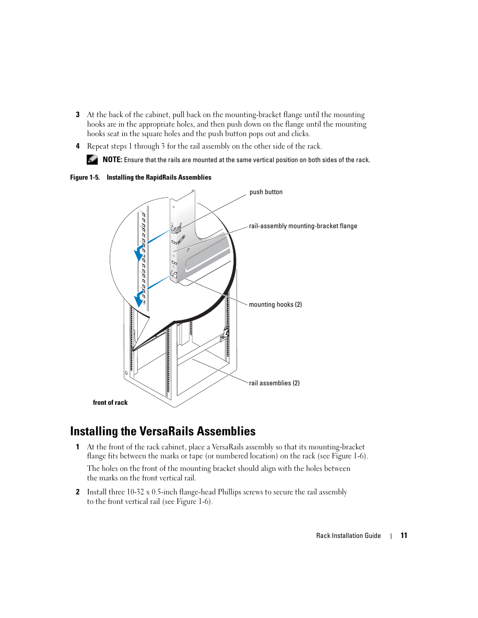 Installing the versarails assemblies, Figure 1-5, Installing the rapidrails assemblies | Dell POWEREDGE 1955 User Manual | Page 13 / 88