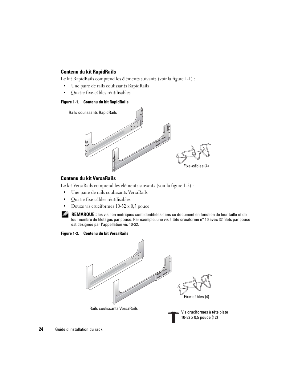 Contenu du kit rapidrails, Contenu du kit versarails, Figure 1-1 | Figure 1-2 | Dell POWEREDGE 1955 User Manual | Page 26 / 88