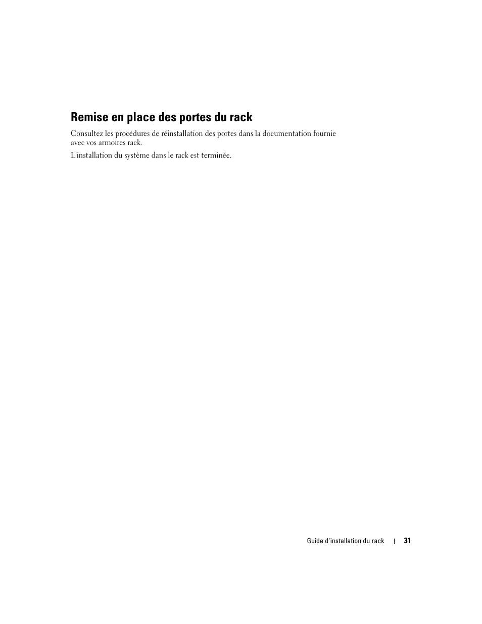 Remise en place des portes du rack | Dell POWEREDGE 1955 User Manual | Page 33 / 88