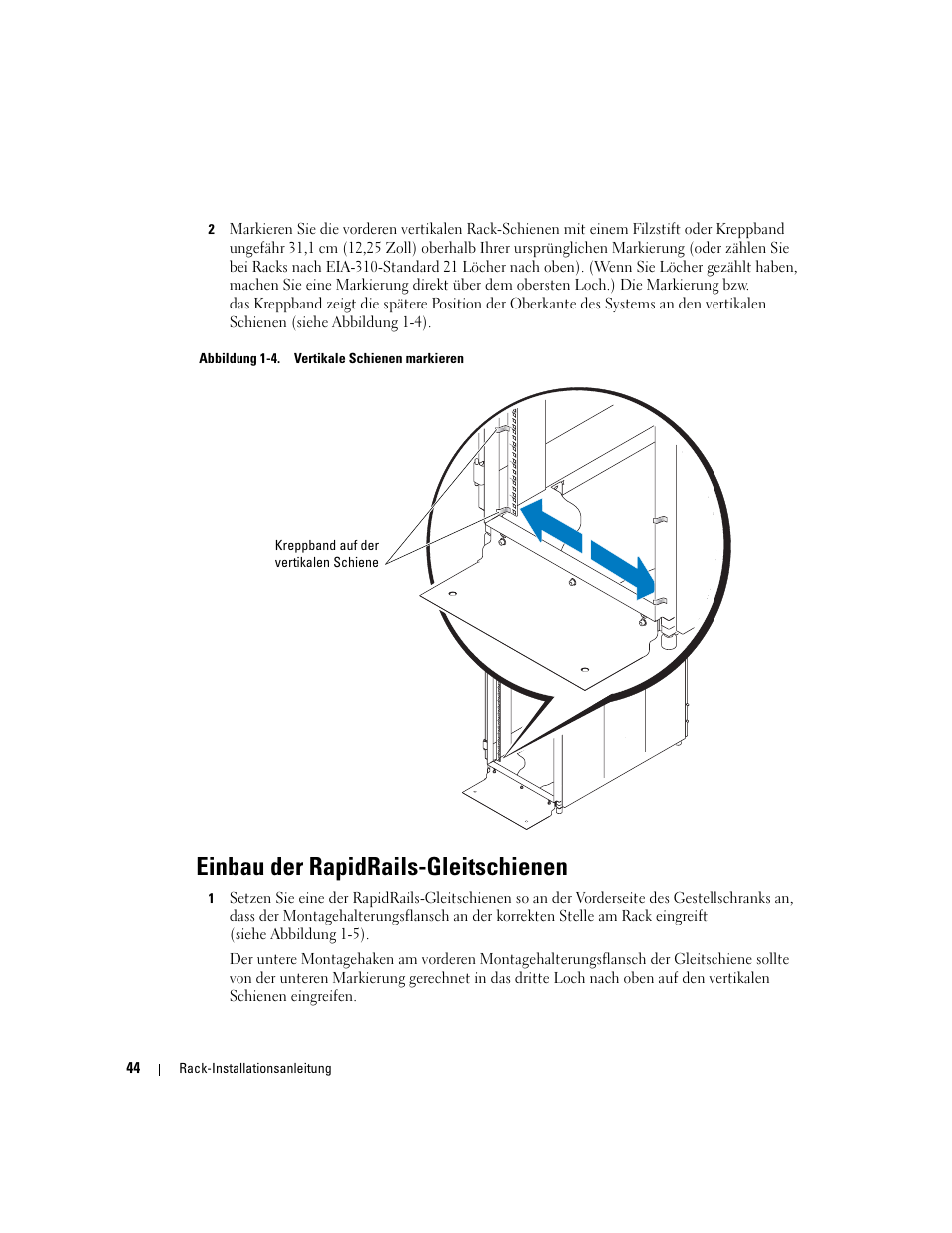 Einbau der rapidrails-gleitschienen, Abbildung 1-4, Vertikale schienen markieren | Dell POWEREDGE 1955 User Manual | Page 46 / 88