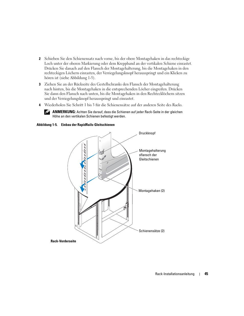 Abbildung 1-5, Einbau der rapidrails-gleitschienen | Dell POWEREDGE 1955 User Manual | Page 47 / 88