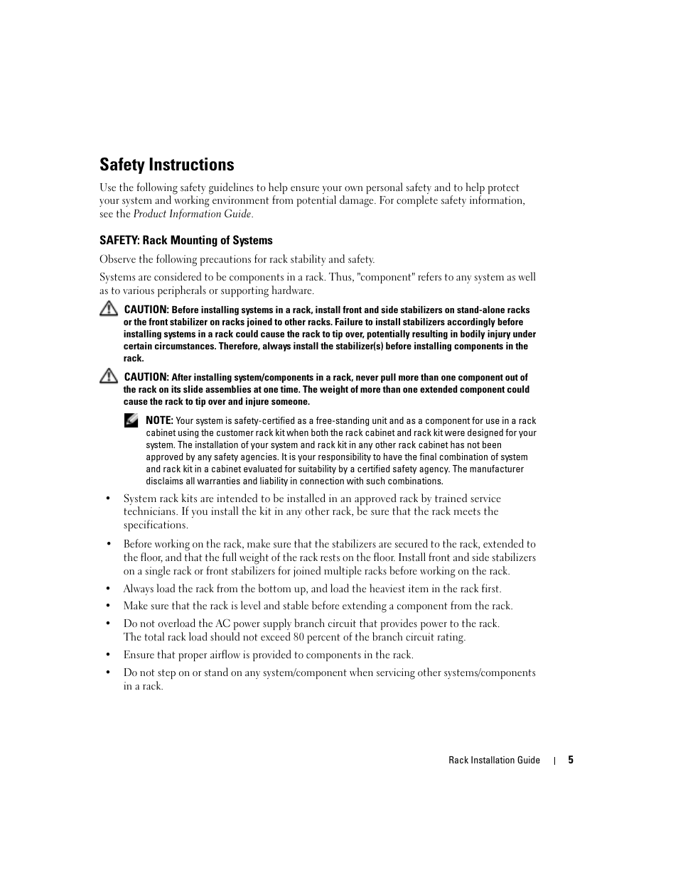 Safety instructions, Safety: rack mounting of systems | Dell POWEREDGE 1955 User Manual | Page 7 / 88