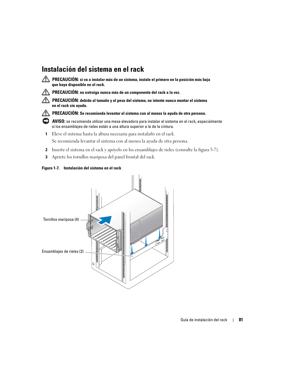 Instalación del sistema en el rack, Figura 1-7 | Dell POWEREDGE 1955 User Manual | Page 83 / 88