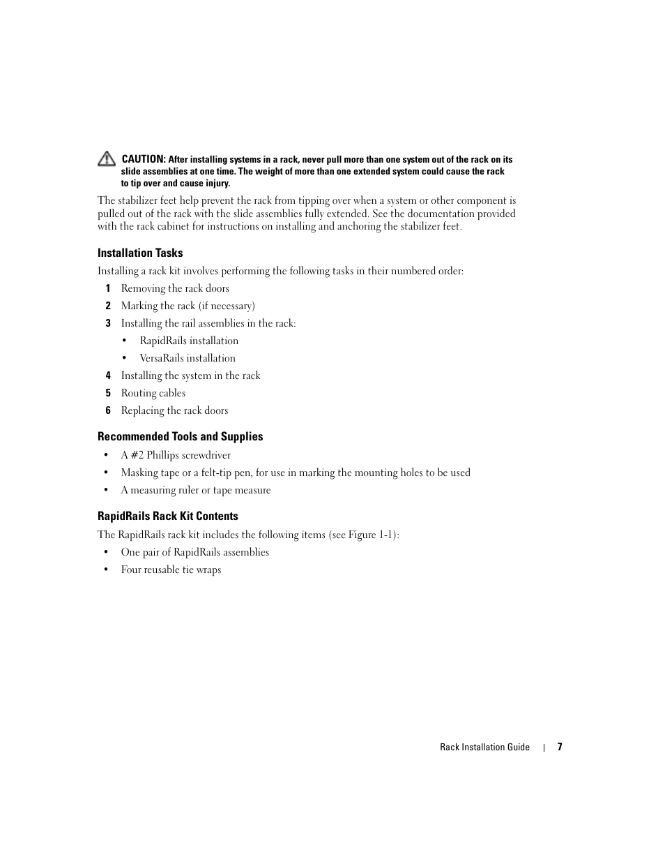 Installation tasks, Recommended tools and supplies, Rapidrails rack kit contents | Dell POWEREDGE 1955 User Manual | Page 9 / 88