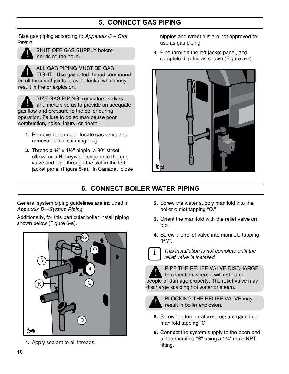 Connect gas piping, Connect boiler water piping | Burnham ES2 User Manual | Page 10 / 52