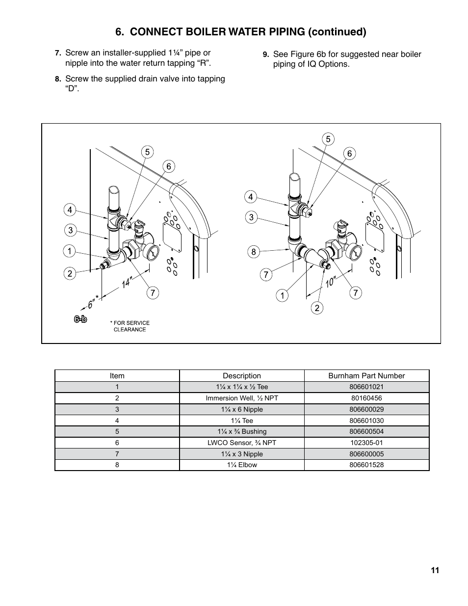 Connect boiler water piping (continued) | Burnham ES2 User Manual | Page 11 / 52