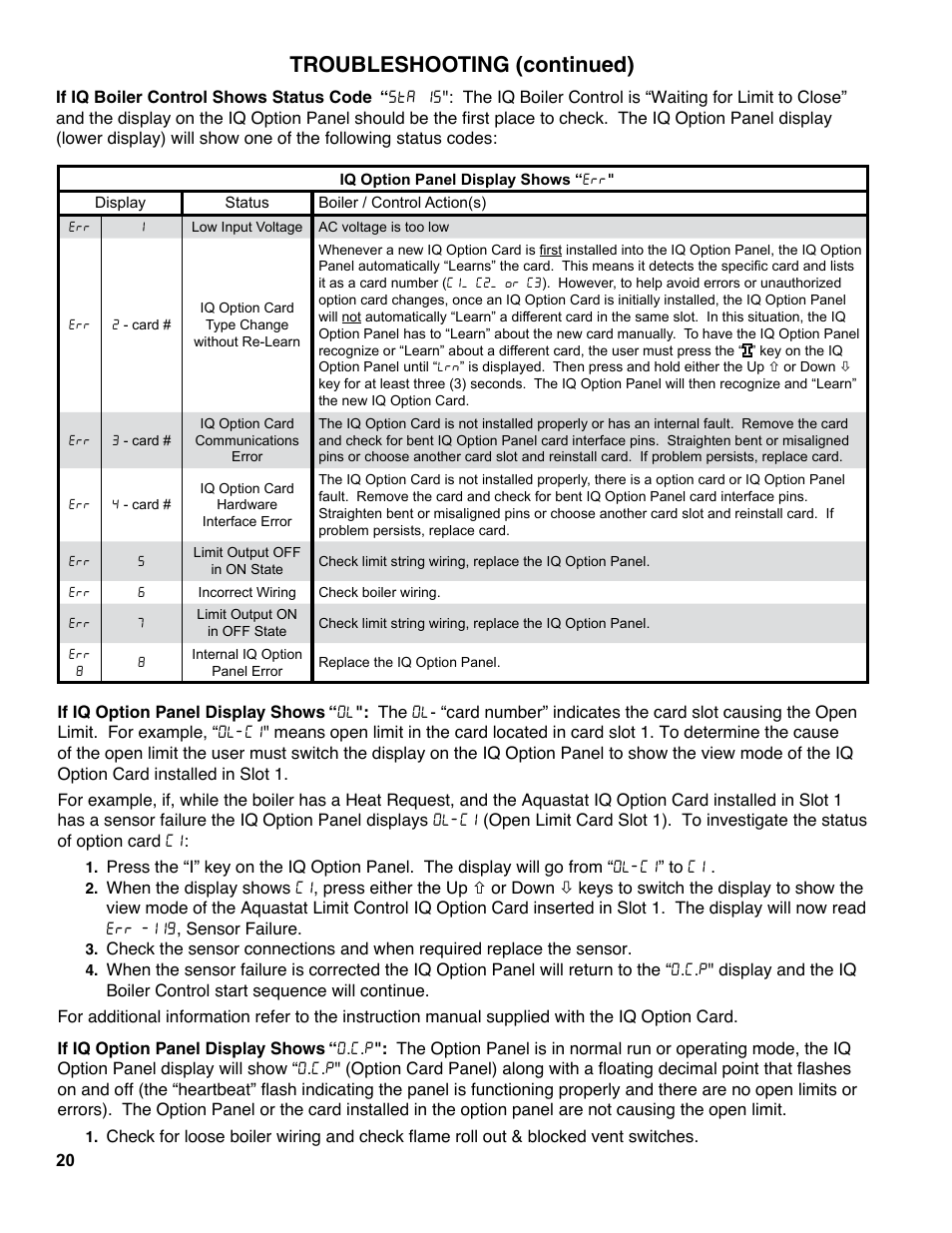 Troubleshooting (continued) | Burnham ES2 User Manual | Page 20 / 52