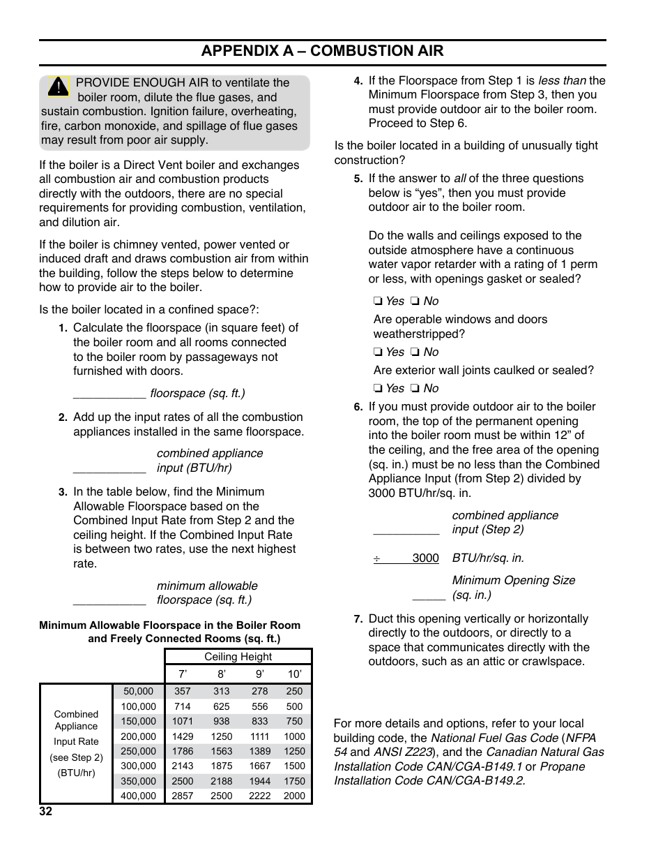 Appendix a – combustion air | Burnham ES2 User Manual | Page 32 / 52