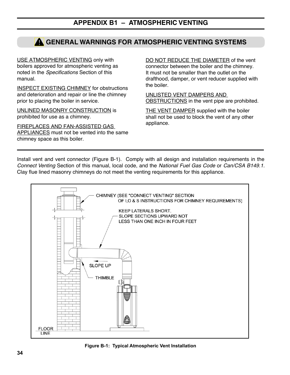 Appendix b1 – atmospheric venting, General warnings for atmospheric venting systems | Burnham ES2 User Manual | Page 34 / 52