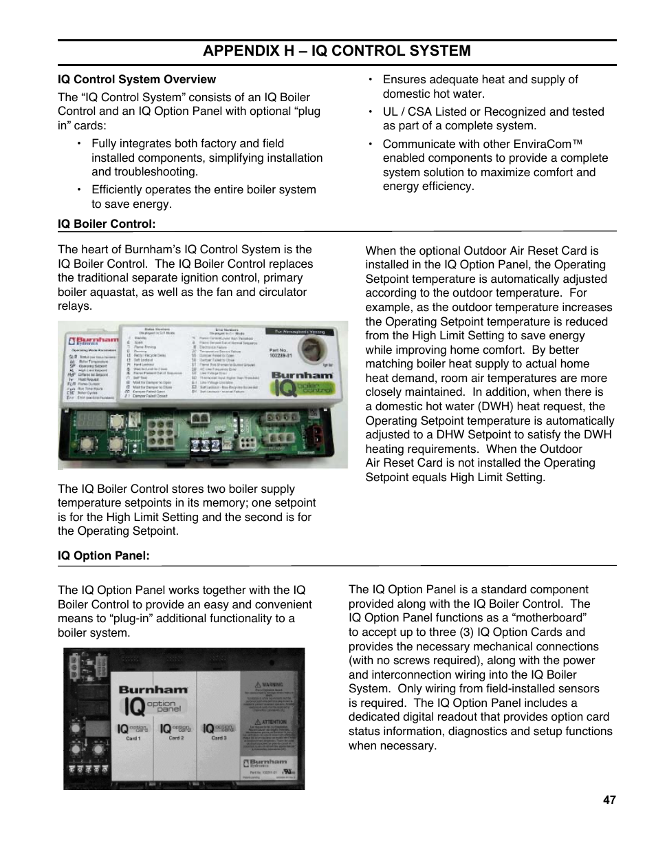 Appendix h – iq control system | Burnham ES2 User Manual | Page 47 / 52