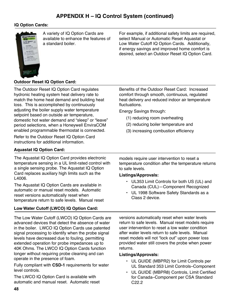 Appendix h – iq control system (continued) | Burnham ES2 User Manual | Page 48 / 52