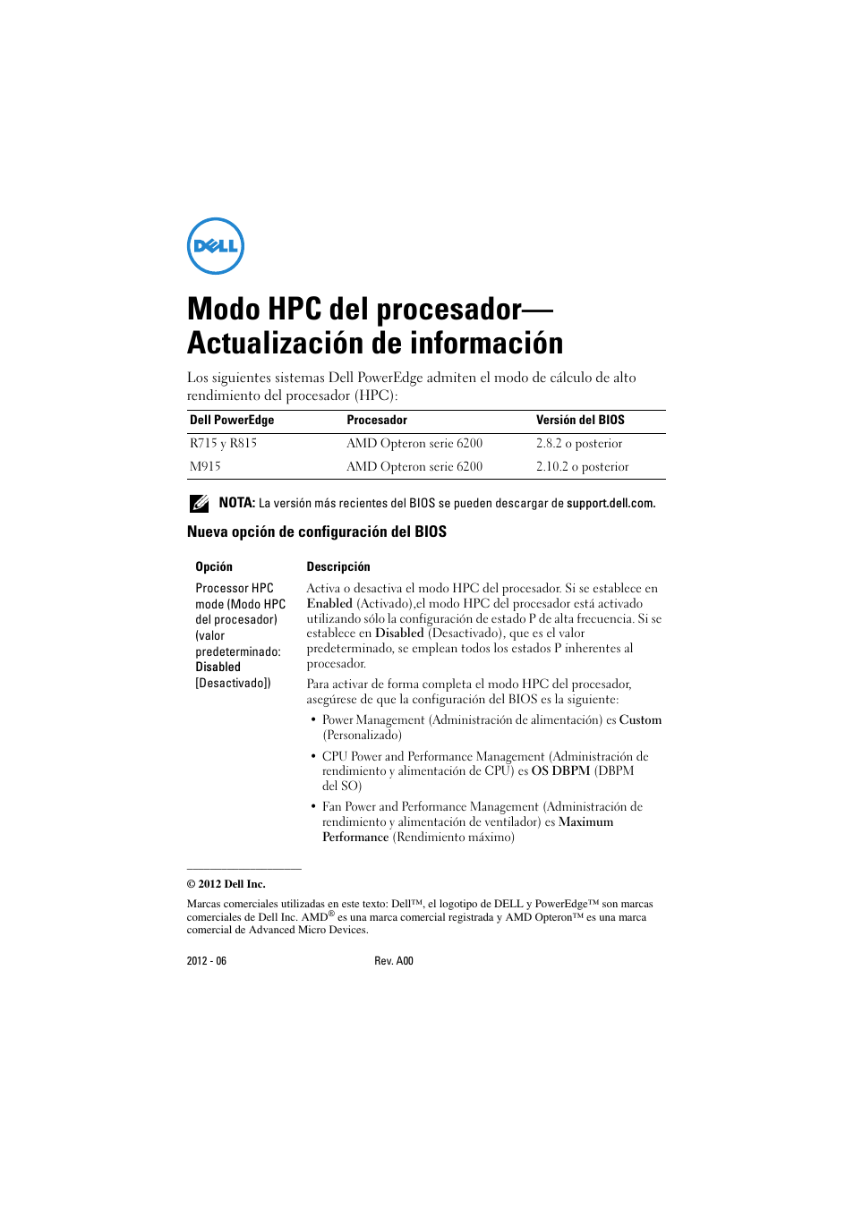 Dell POWEREDGE M915 User Manual | 2 pages