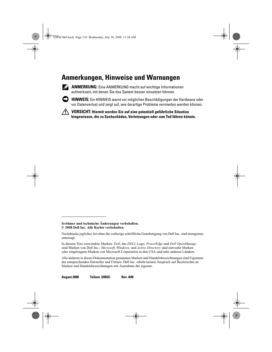 Anmerkungen, hinweise und warnungen | Dell PowerEdge M600 User Manual | Page 112 / 232