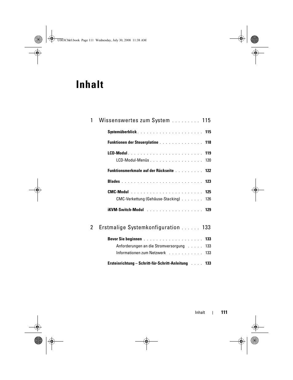 Inhalt, 1wissenswertes zum system, 2erstmalige systemkonfiguration | Dell PowerEdge M600 User Manual | Page 113 / 232