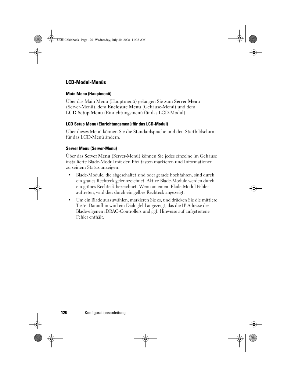 Lcd-modul-menüs | Dell PowerEdge M600 User Manual | Page 122 / 232