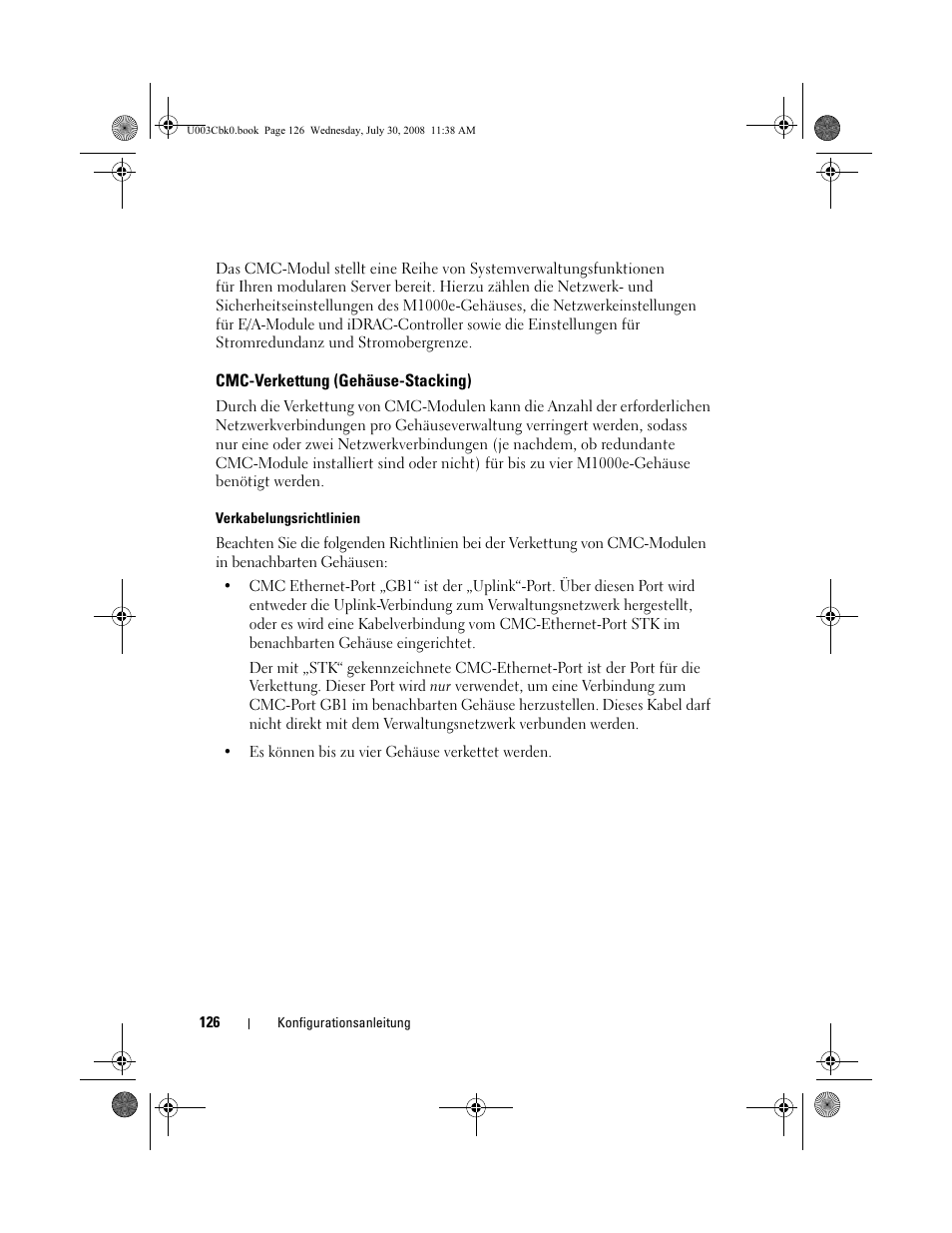 Cmc-verkettung (gehäuse-stacking) | Dell PowerEdge M600 User Manual | Page 128 / 232