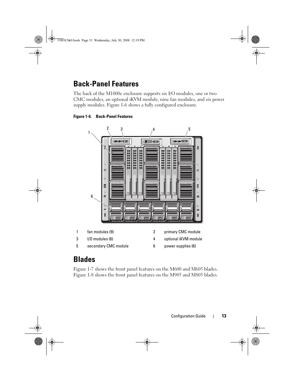 Back-panel features, Figure 1-6. back-panel features, Blades | Dell PowerEdge M600 User Manual | Page 15 / 232