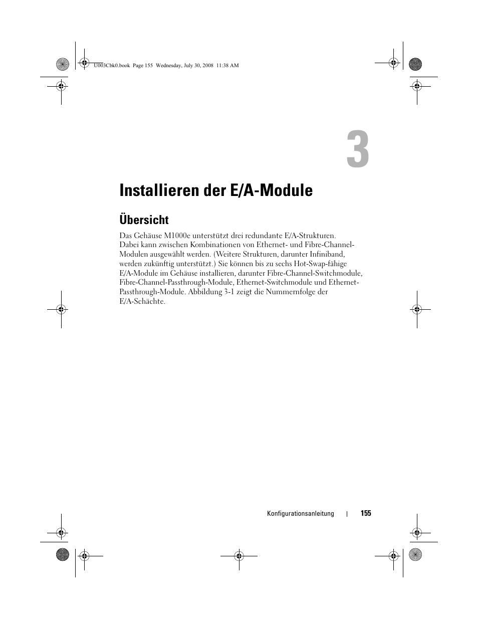 Installieren der e/a-module, Übersicht | Dell PowerEdge M600 User Manual | Page 157 / 232