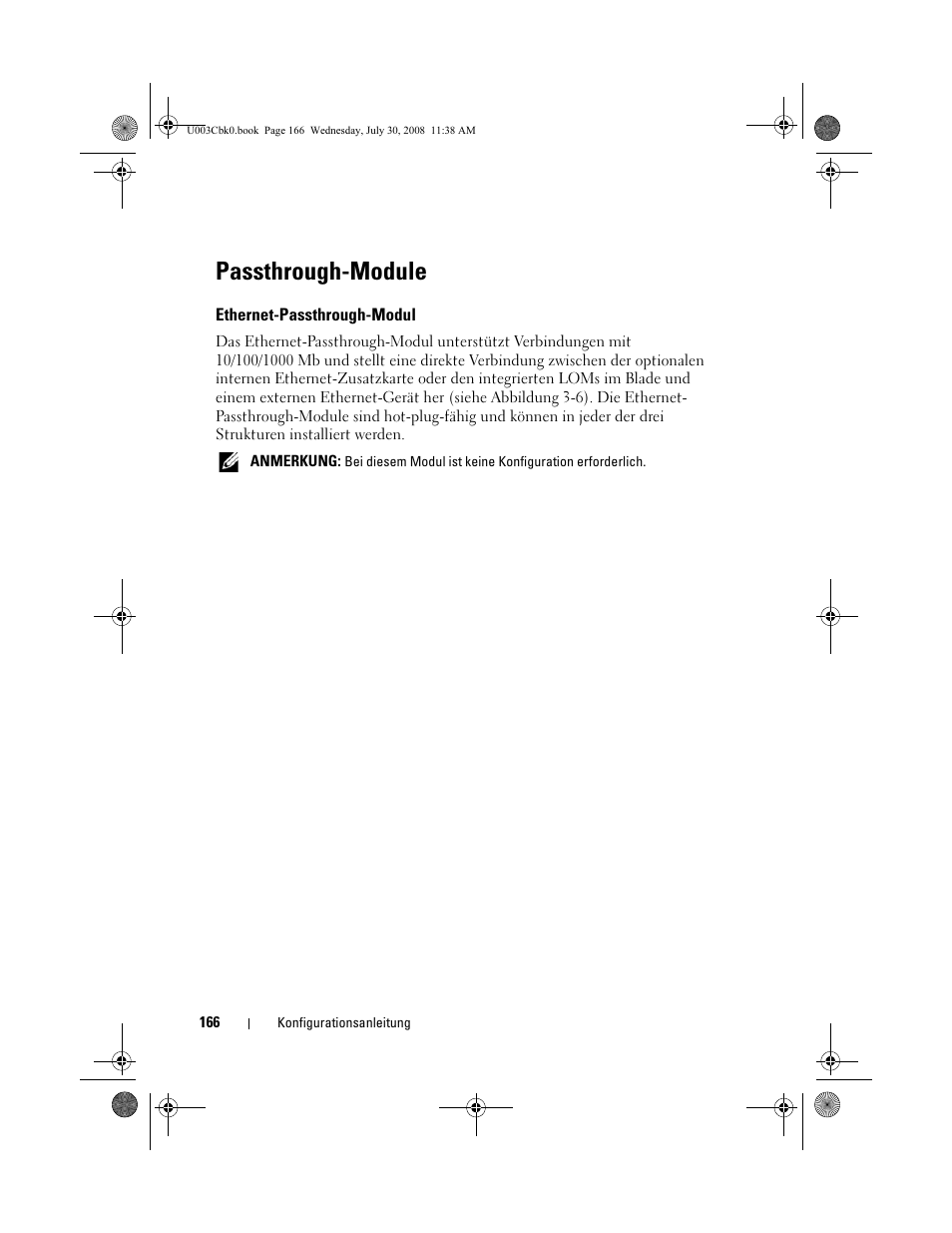 Passthrough-module, Ethernet-passthrough-modul | Dell PowerEdge M600 User Manual | Page 168 / 232