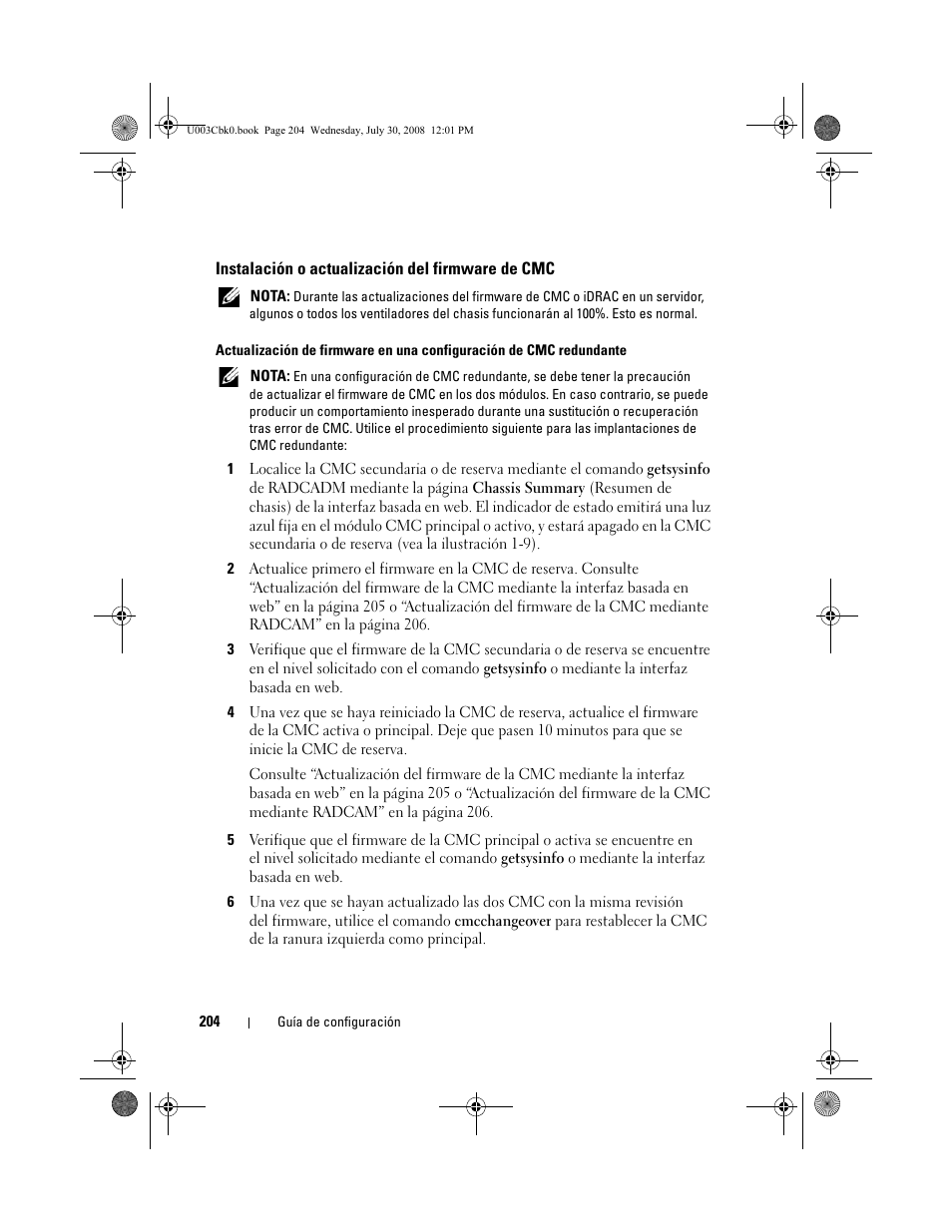 Instalación o actualización del firmware de cmc | Dell PowerEdge M600 User Manual | Page 206 / 232