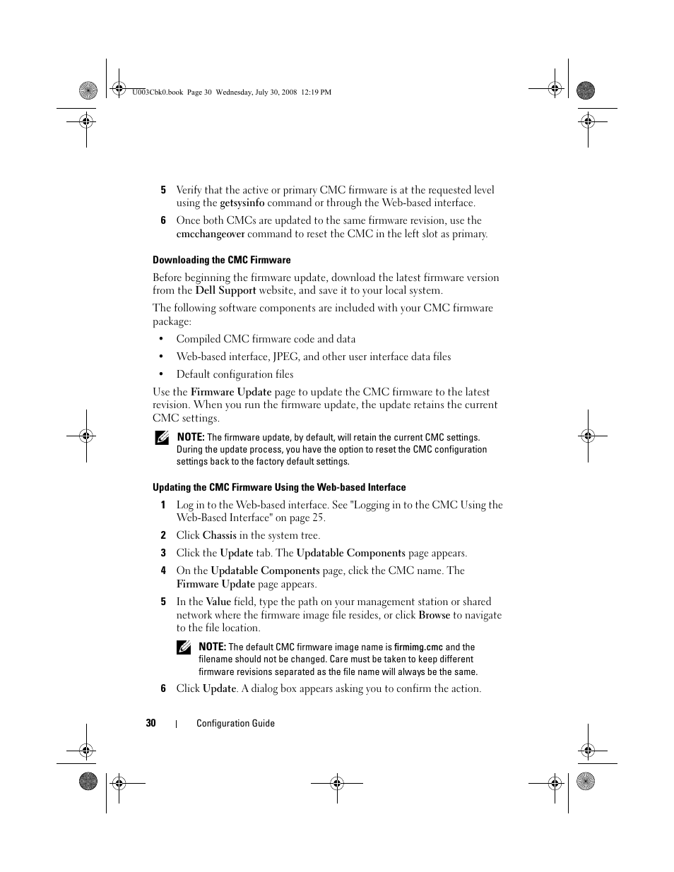 Downloading the cmc firmware, 2 click chassis in the system tree, On the standby cmc first. see "updating the cmc | Dell PowerEdge M600 User Manual | Page 32 / 232