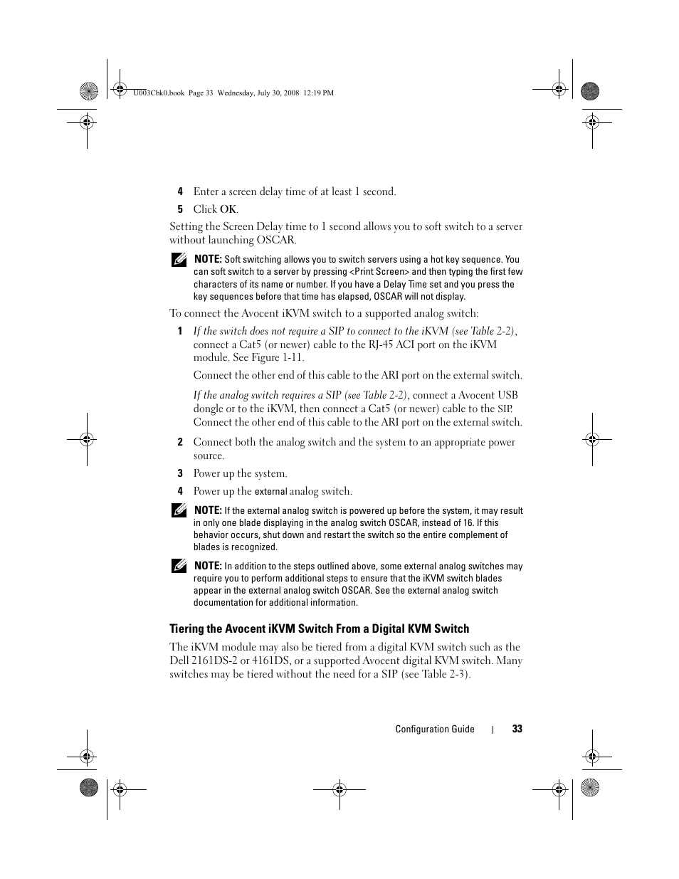 4 enter a screen delay time of at least 1 second, 5 click ok, 3 power up the system | 4 power up the external analog switch | Dell PowerEdge M600 User Manual | Page 35 / 232